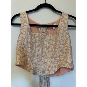 Pomelo Pink and White Lace Tie Up Corset Top Embroidery Florals Size Medium
